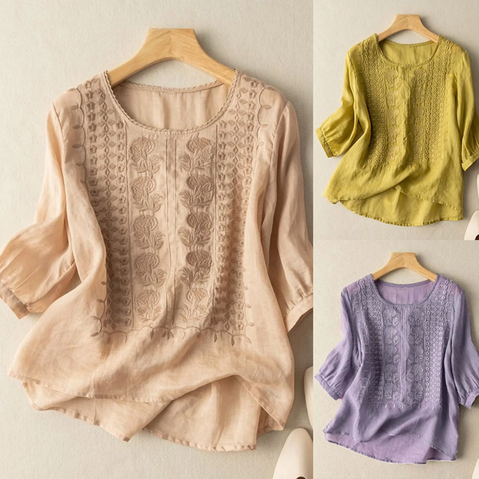 Женская повседневная льняная блузка с короткими рукавами элегантный