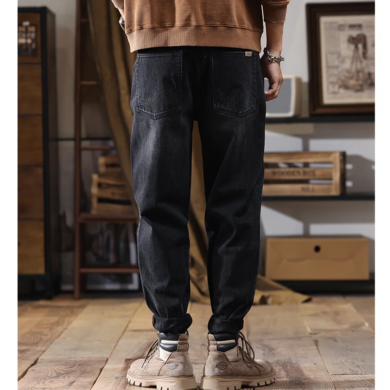 Men Clothing 2022 New Pattern Recreational Black Wide Leg Trousers Straight Cylinder Comfortable Loose Hole Jeans Autumn Female