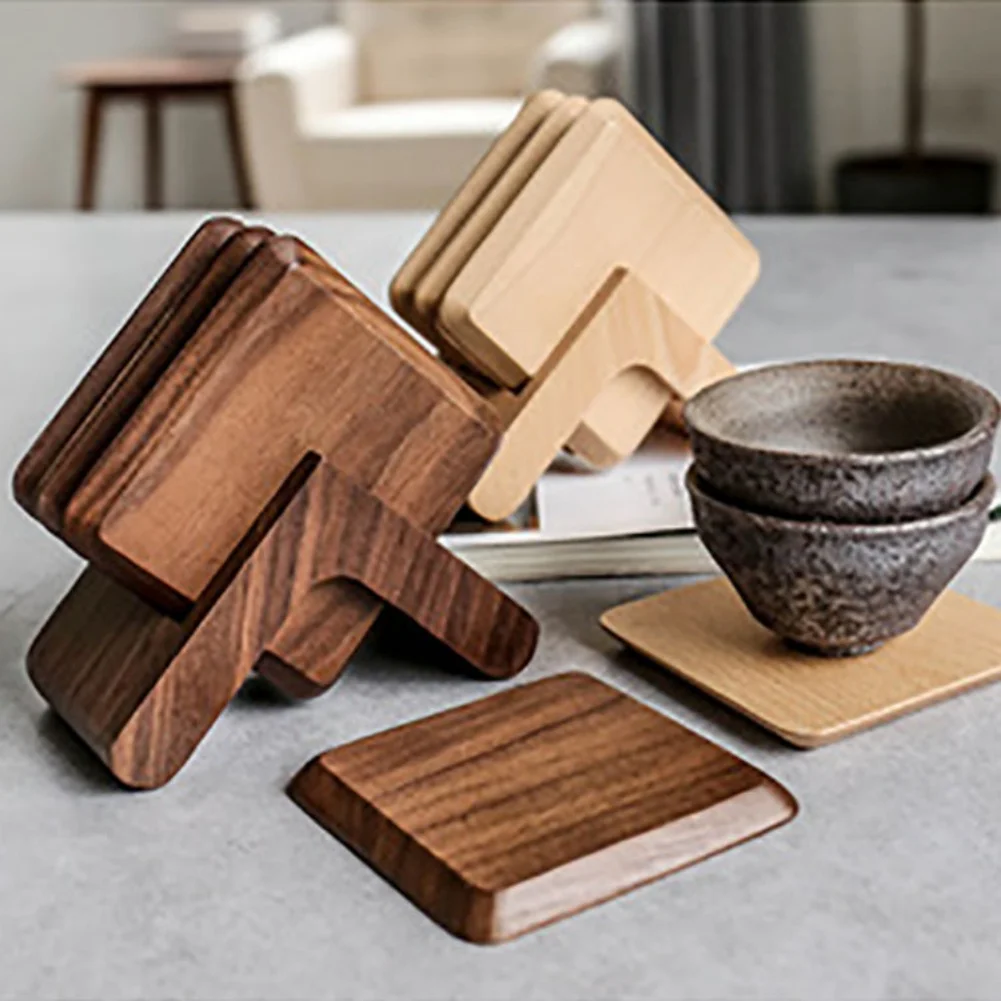 

Kitchen Tool Placemat Square Shape Home Decor Teacup Pad Wooden Heat Insulation Mats Pads Table Decoration Accessories