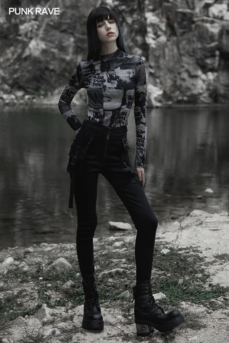 Женская футболка в стиле Панк RAVE повседневный облегающий топ панк с разрезом