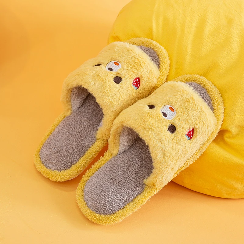 Женские теплые зимние Симпатичные Мультяшные хлопковые тапочки с открытым