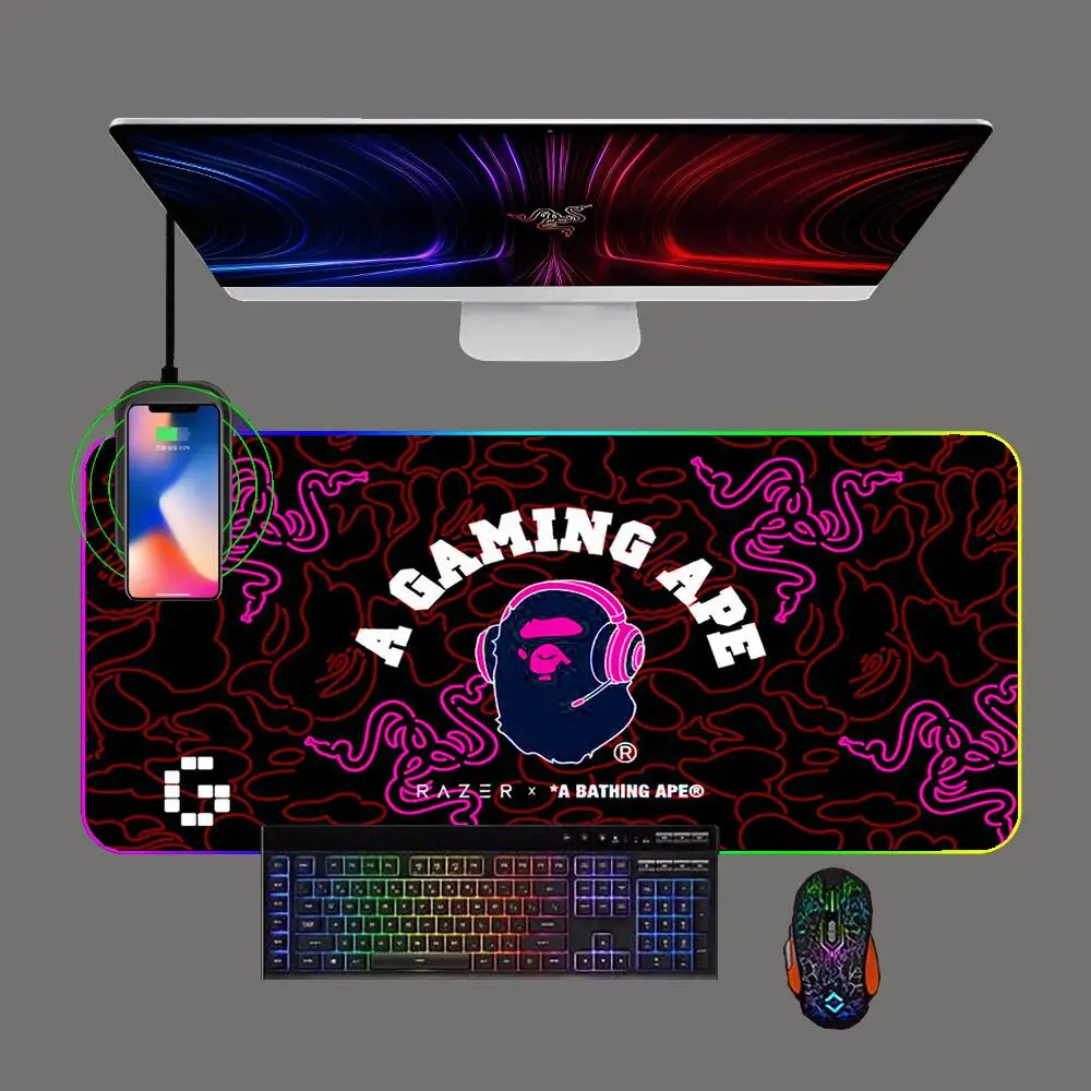 

Razer Goliathus BAPE Gaming Mouse Pad RGB Phone Wireless Charging Pc Keyboard Mat Gamer 90x40 With Backlight Mousepad Mouse Mats