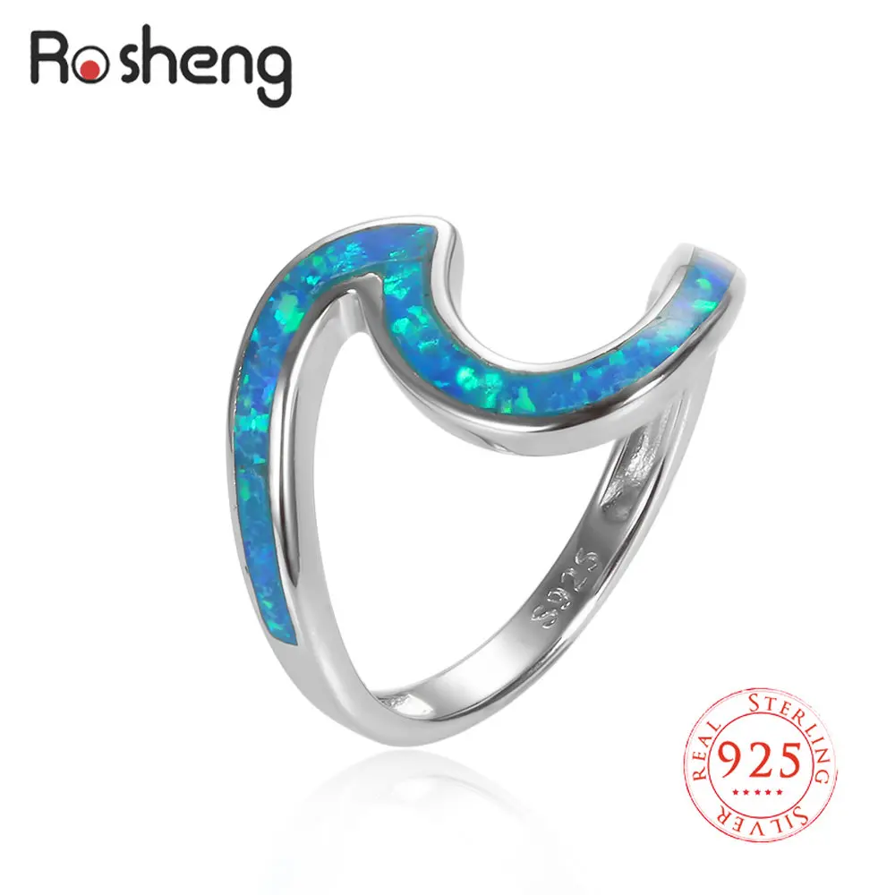 

Solid 925 Sterling Silver Unique Waves Imitation Opal Rings Colorful Enamel Bohemian Statement Cocktail Rings Jewelry Gift