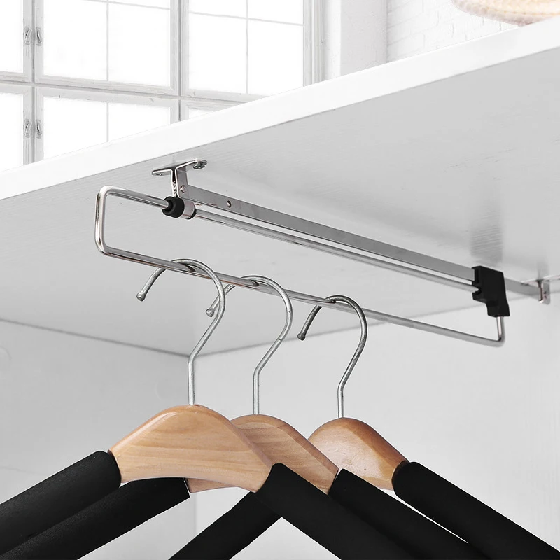 

Retractable Stainless Steel Top Mount Wardrobe Rail Clothes Hanger Towel Coat Racks Adjustable Closet Rod Rail Organizer Rack