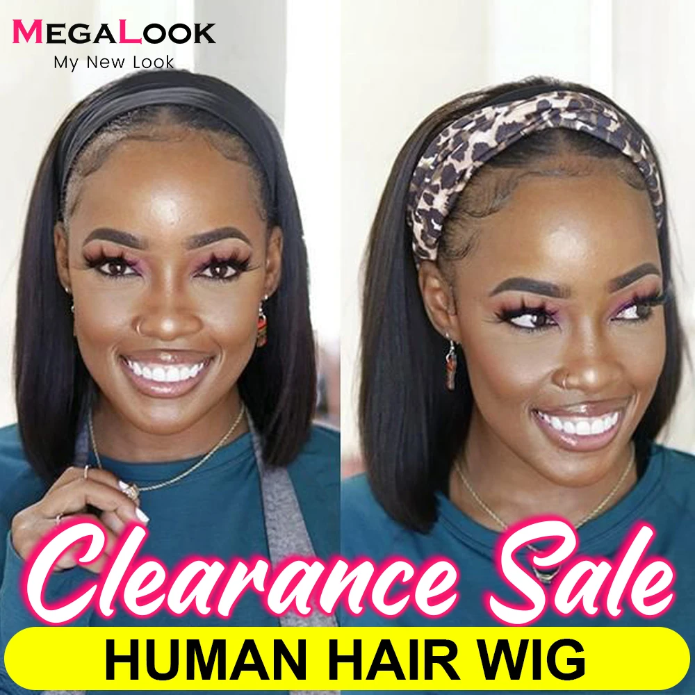 

Short Bob Wig Headband Wig Human Hair Full Machine Made Human Hair Wigs For Women Glueless Remy Brazilian Straight Headband Wigs
