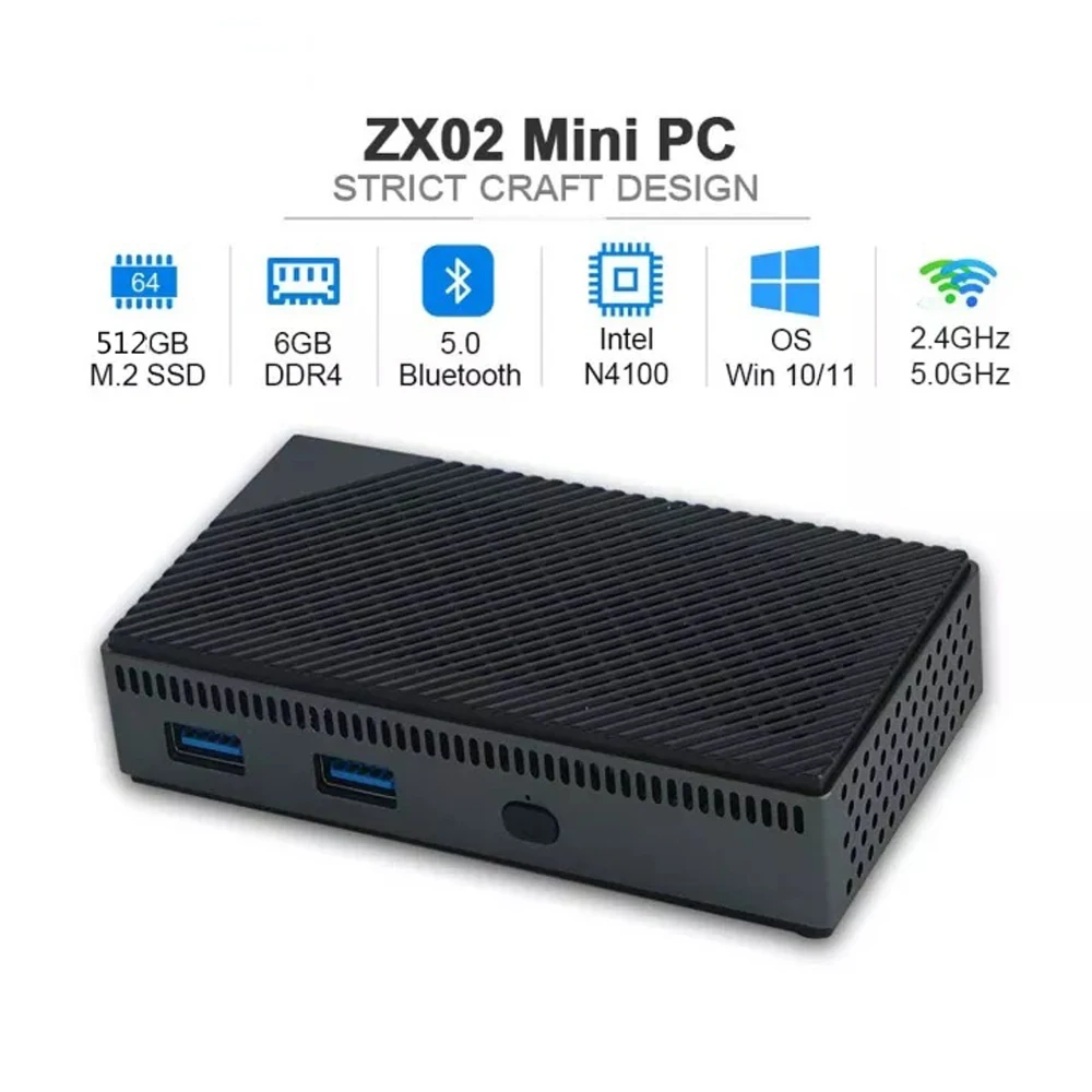 ZX02 Quad Core Intel Lake N4100 Windows11 Mini PC 6GB 512GB TF Card Slot Hd-mi1 000M Lan Small NUC Desktop Computer  Linux