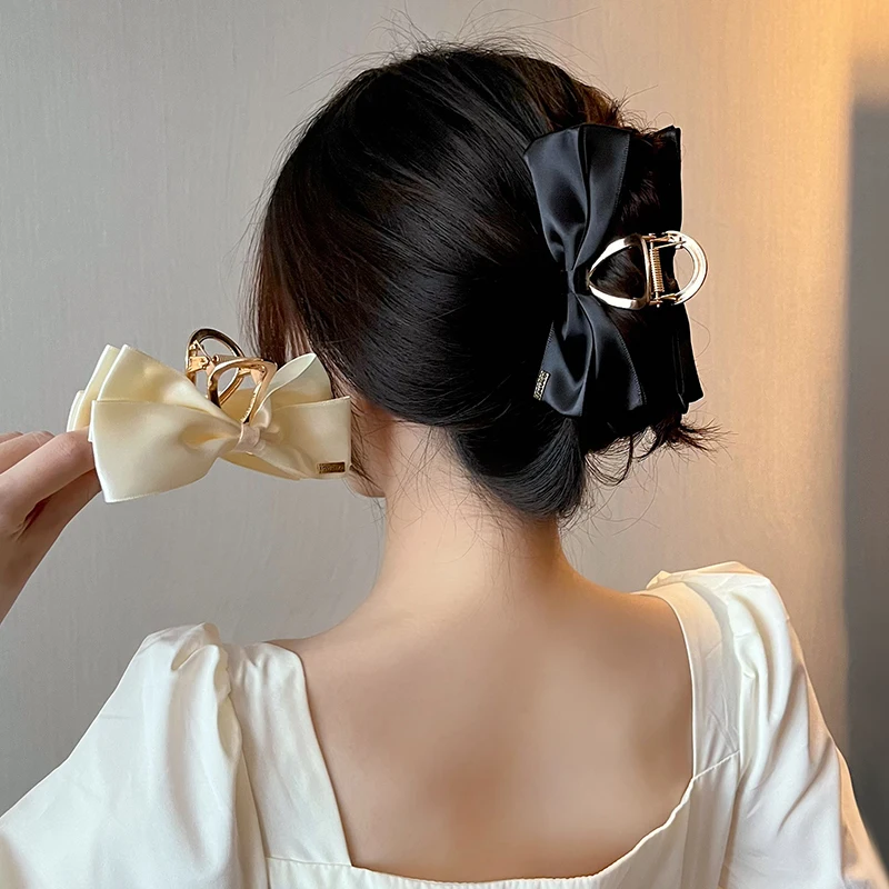 

Корейский атласный бант заколка-краб в винтажном стиле стразы заколка для волос модный большой зажим для волос головной убор для женщин аксессуары для волос