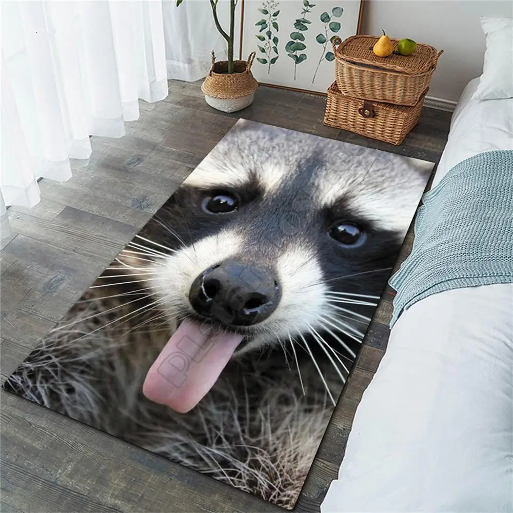 

Raccoon Rug Monkey Orangutan Face Rug Funny Owl Rug Printed Home Decor Rug Mat Living Room Bedroom Anti-Slip Floor Rug