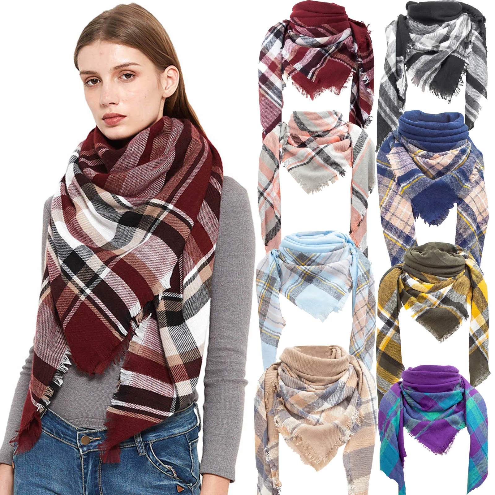 

Womens Warm Long Shawl Wraps Large Scarves Knit Tassel Plaid Scarf Cauliflower Scarf Cat Music Scarf