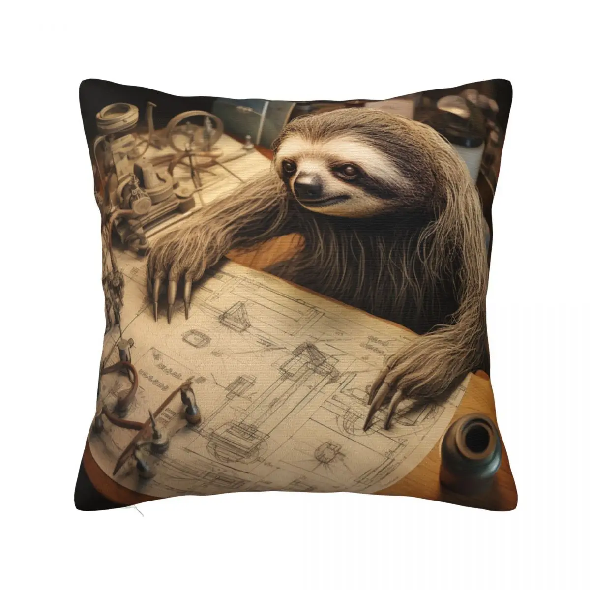 

Sloth Pillow Case Pencil Drawing Car Zipper Pillowcase Summer Decorative Polyester Cover