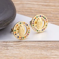 aibef new trendy classic buddha gold earrings copper cz zircon luxury rainbow crystal earrings retro eternal female jewelry gift