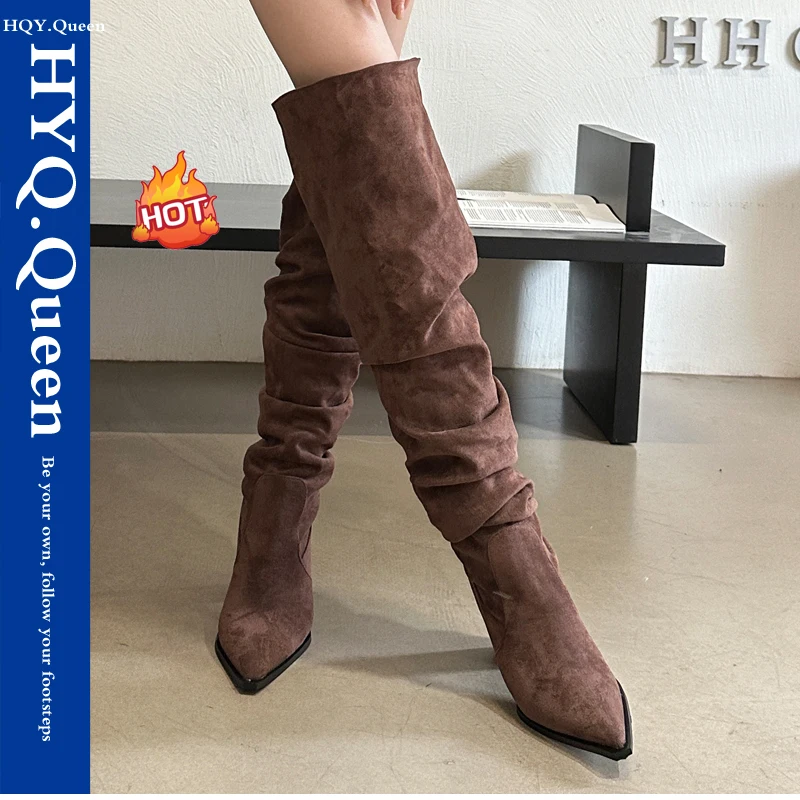 

Flock Warm Women Long Boots Fur Shoes Fashion Winter Female Ladies Over the Knee Boots With Furry Pumps Heels Footwear