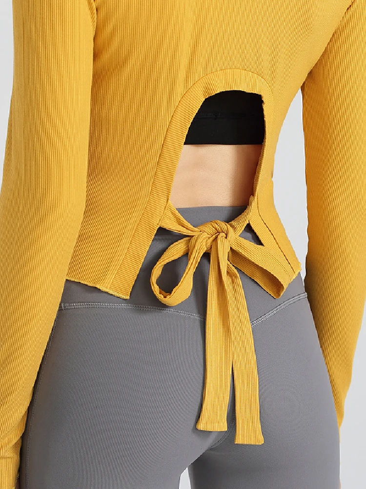 

Yoga Tops Women Threaded Gym T-shirts Tee Shirts Woman Crew Neck Long Sleeve Top Female Breathable Running Sports Clothing