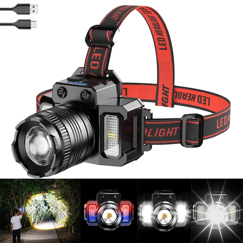 Rechargeable Led Headlamp Sensor Head Lamp Flashlight USB 2000mah Powerful Headlight Waterproof for Camping Fishing Work Lights