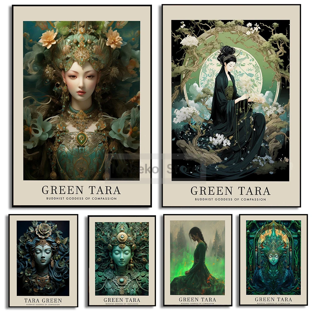 Буддийская богиня сострадания зеленая Тара постер буддийская йога медитация