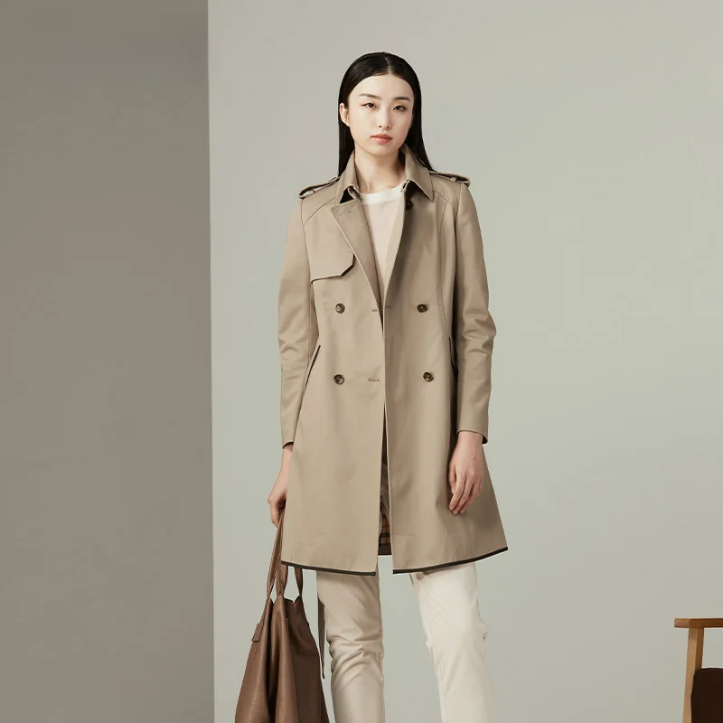 Женский двубортный Тренч Fufen облегающая верхняя одежда средней длины модель Fy442