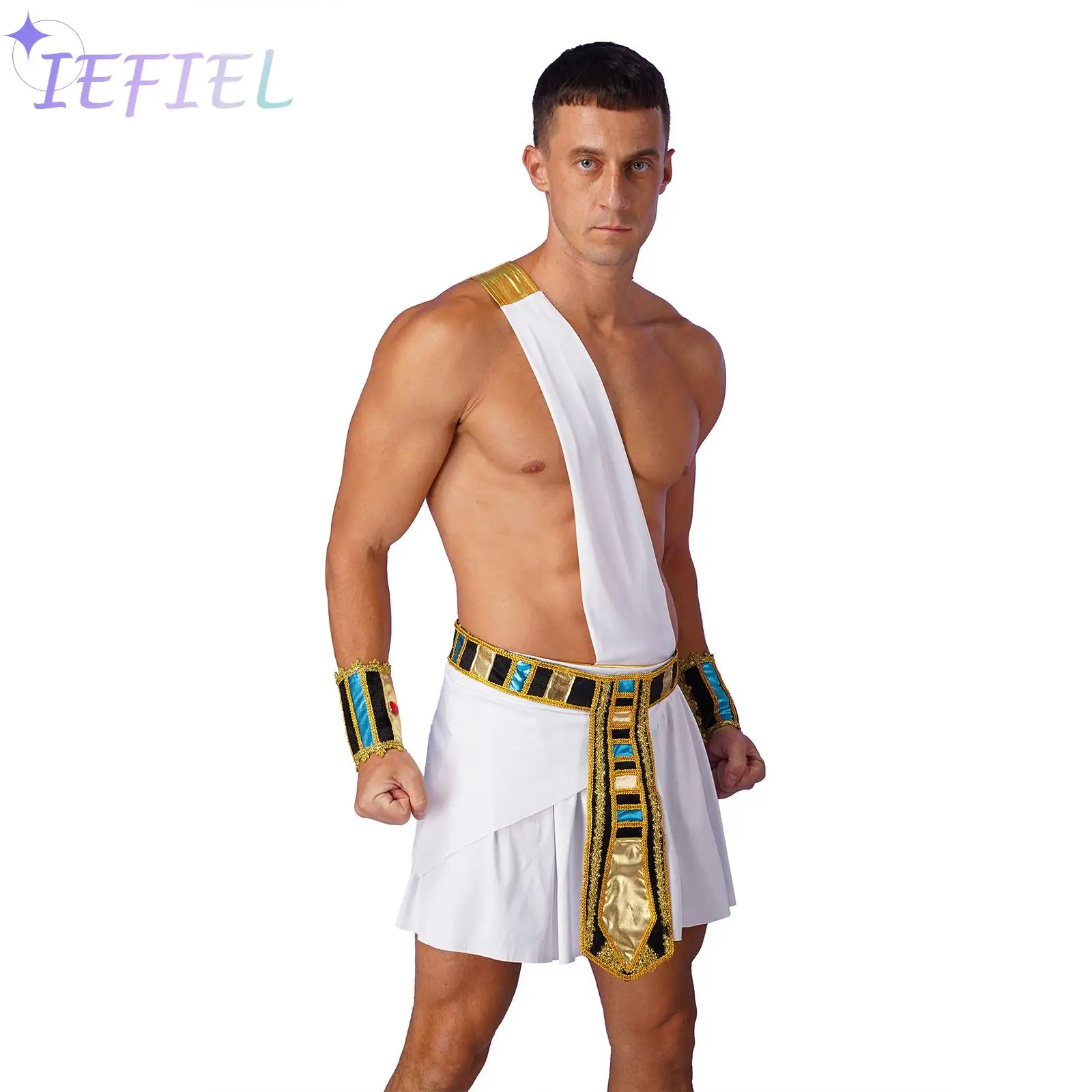 

Halloween Egyptian Pharaoh King Cosplay Costume Set Role Play Outfits Mens Dress-up Party Stage Show Play Theatrical Clothing