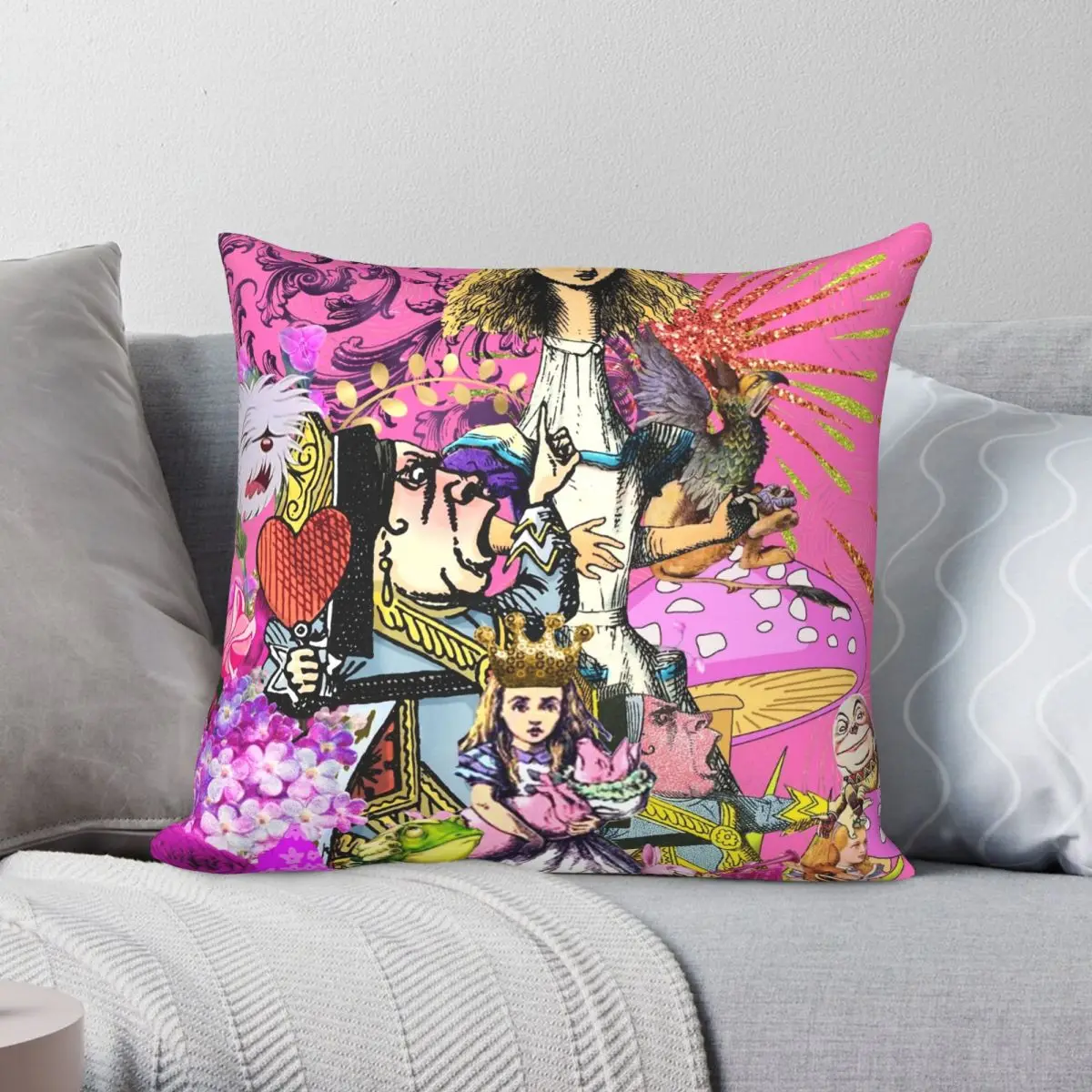 

Alice In Pink Square Pillowcase Polyester Linen Velvet Creative Zip Decor Throw Pillow Case Bed Cushion Cover