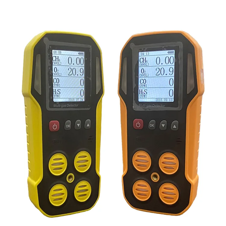 Competitive price handheld 4 gas monitor analyzer 3 a-l-a-r-m sensitive sensor rechargeable battery portable multi gas detector enlarge