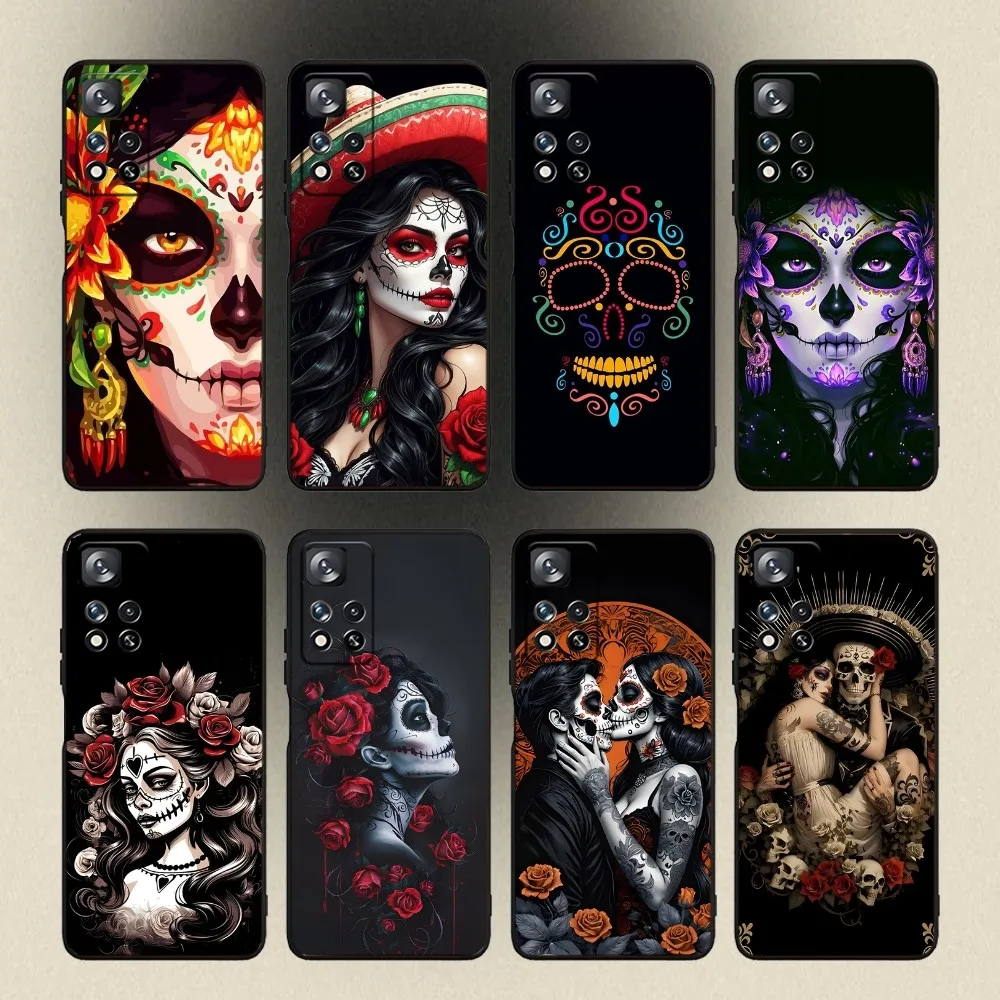 Mexican Catrina Skull Girl Phone Case For Samsung Galaxy A20 A21s A22 A31 A32 A52 A53 A72 73 A80 A91 Soft Black Cover