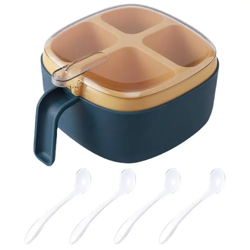 

Seasoning Box Set Kitchen Spice Pots With Spoons 4 Enclosed Storage Compartments Seasoning Storage Box Container With Clear Lid