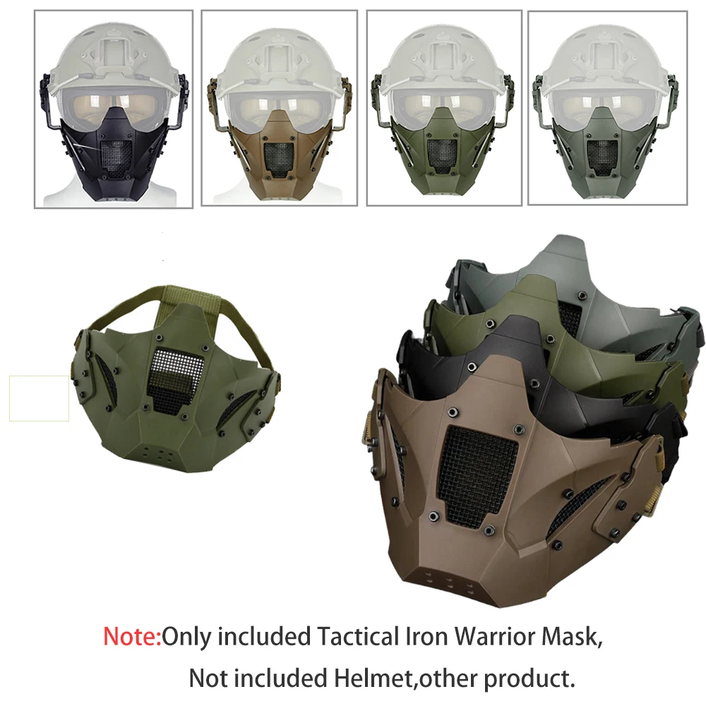 

Newest Iron Warrior Tactical Mask (Half Face) Solid Helmet Cover Accessories for Men Outdoor Paintball Army Airsoft Folding