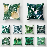 green tropical leaves cactus sofa pillow cover marble geometric polyester pillow case bedroom cushion cover letter pillowcase