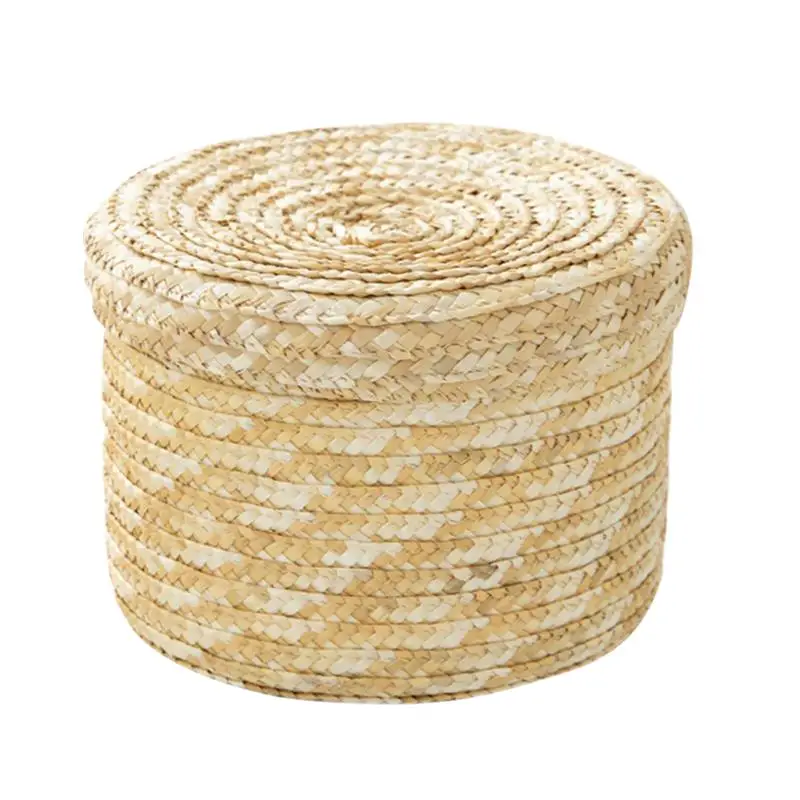 

1Pc Handmade Natural Wheat-Straw Basket Woven Basket Round Storage Box For Home Organization