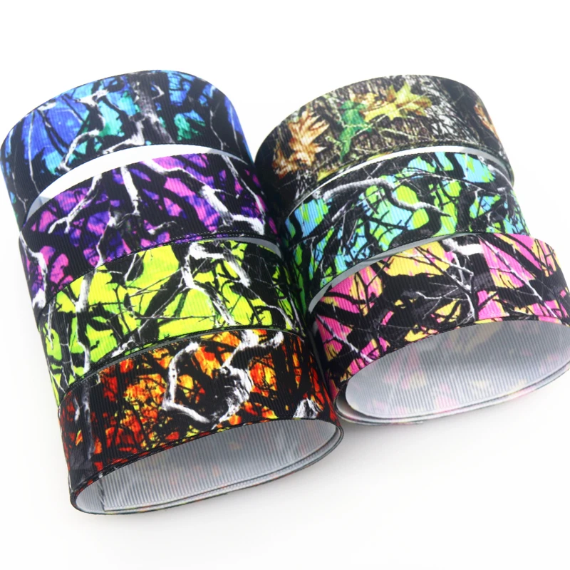 

DHK 50yards Camo Tree Printed Grosgrain Ribbon Accessories Material Headwear Decoration DIY Sewing Craft D1950