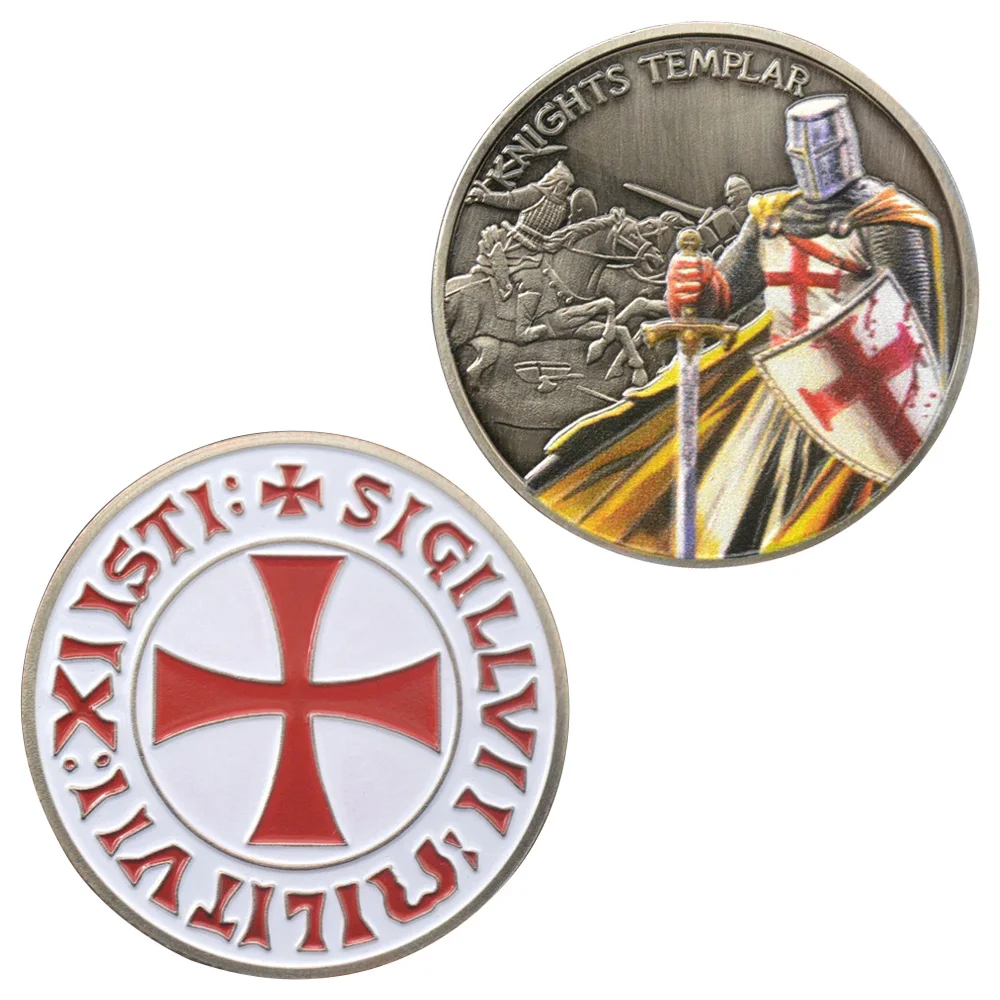 

Knight Templar Commemorative Coins Antique Silver Plated Challenge Coin Christian The Crusaders Home Decorations