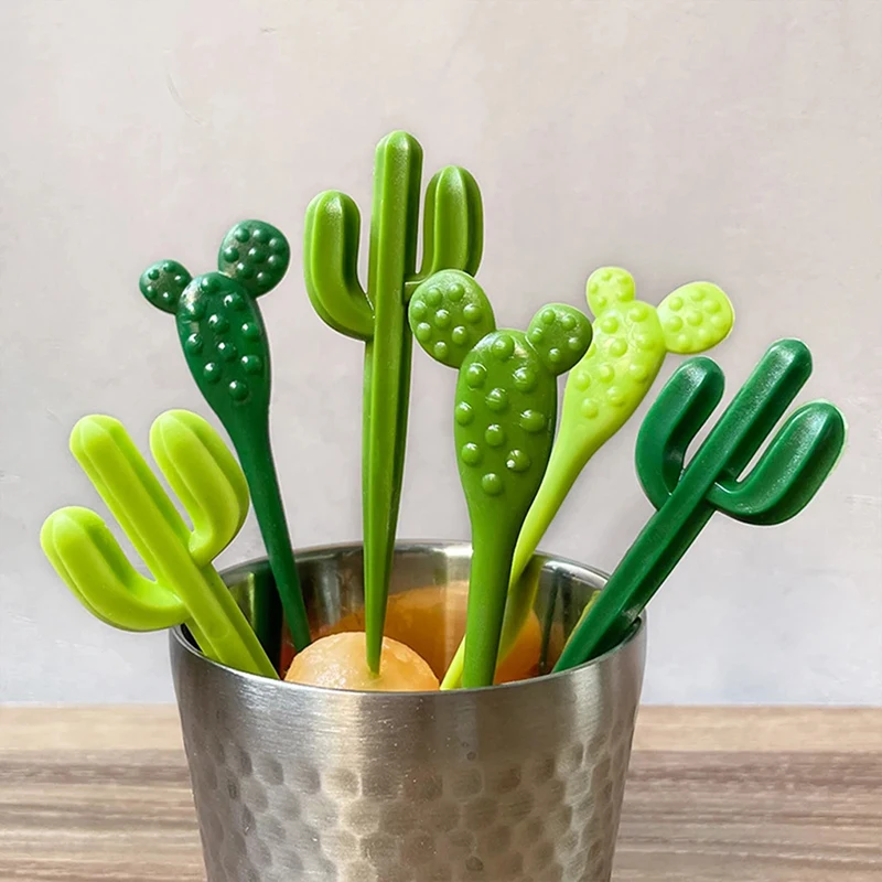

6pcs Portable Cactus Appetizer Picks Food Kids Sticks Fruit Forks Reusable Decorative Toothpicks Cafe Party Dessert