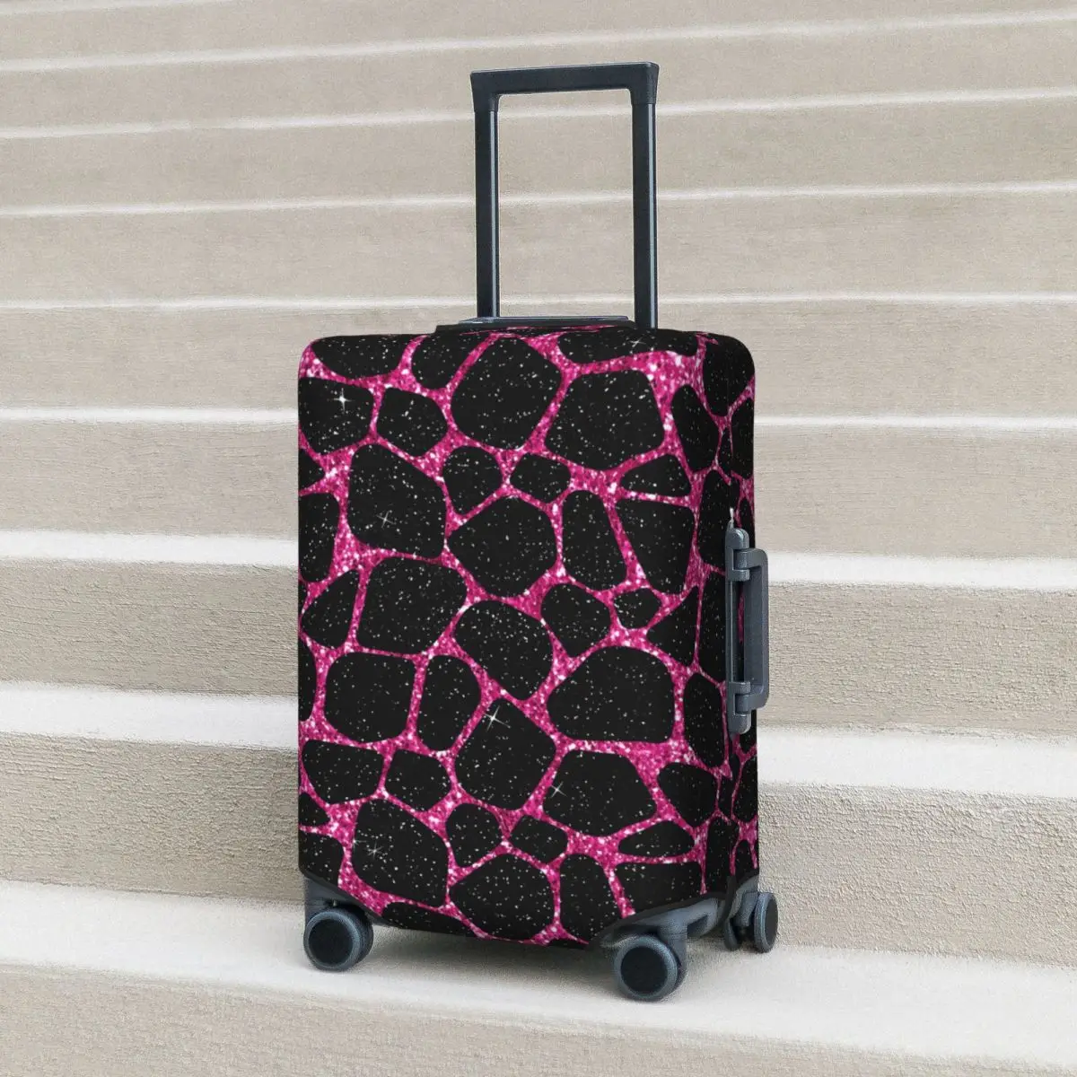 

Pink And Black Giraffe Suitcase Cover Vacation Animal Print Strectch Luggage Case Cruise Trip Protector