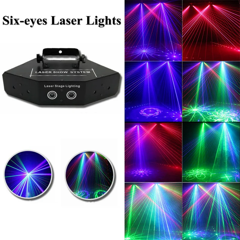 Disco DJ Party Lights LED Scanning Stage Lighting 6 Lens RGB Scan Laser DMX Colorful Spot Effect Scanner Sector Laser Projector