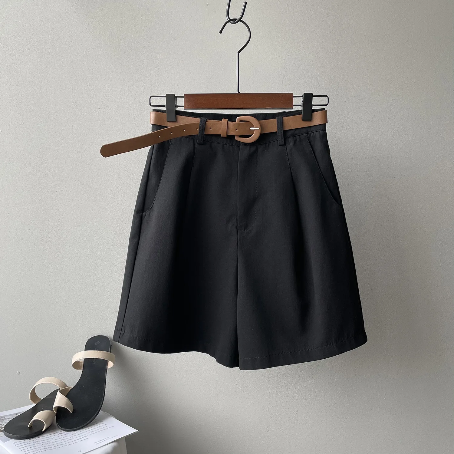 Latter Rain Japanese Korean High Waisted Loose Wide Leg Shorts Women Summer New Office Lady Casual Pants Belt Straight Shorts