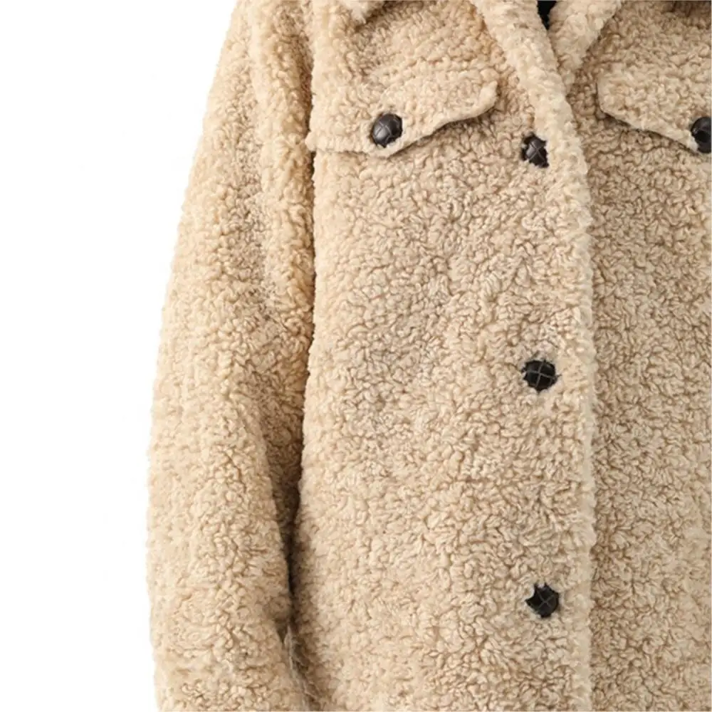 Women Winter Warm Real Fur Coat Thickened Button Lapel Pure Color Fluffy Jackets Fashion Leisure Teddy Fleece Luxury Woman Fur