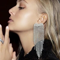 creative rhinestone half heart tassel studded drop earrings dinner jewelry for girl shiny crystal geometric long dangle earrings