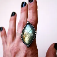 RM43384 Labradorite Diamond Eye Ring Gold or Rainbow Blue Gemstone Witch  Adjustable Band Ring Goth Wicca Ring