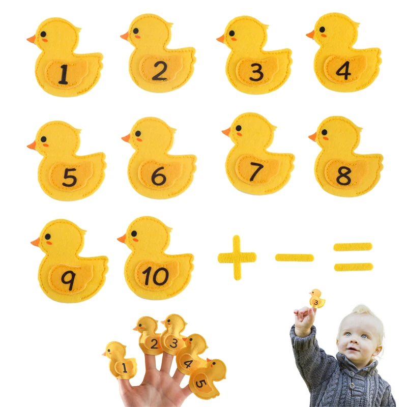 

Montessori Mathematics Education Infant Toys Felt Duck Set Finger Puppet Digital Cognition Preschool Children Scene Playing Prop