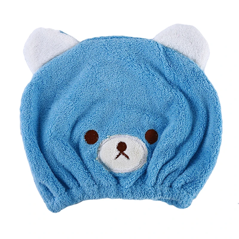 Quickly Dry Hair Hat Kids Microfiber Hair Turban Wrapped Towel Bathing Cap Bear Dry Hair Cap Absorbent Thick Hair