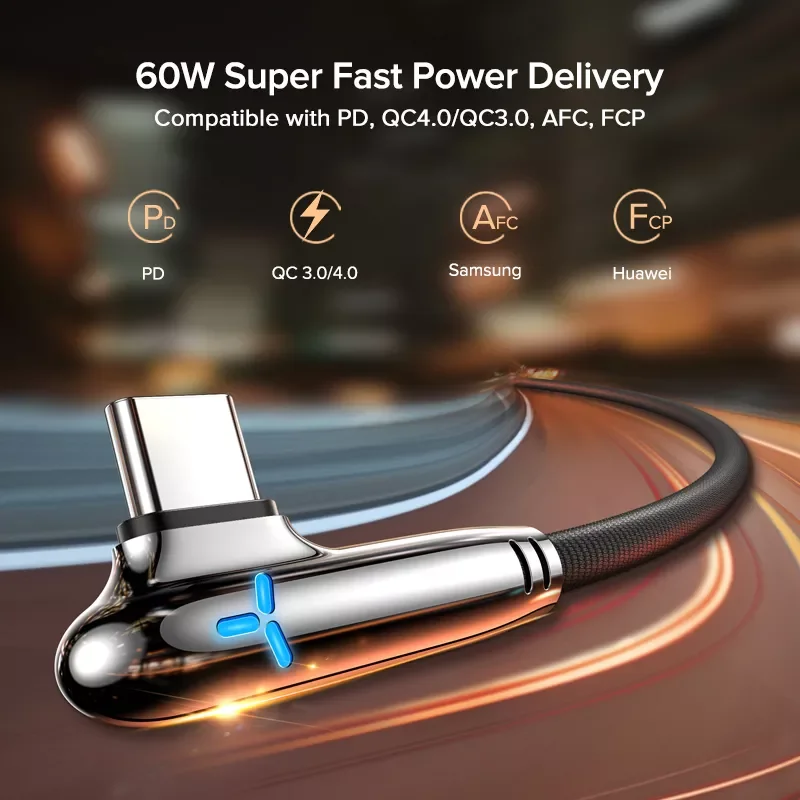 

USB C To Type C Cable PD 60W 90 Degree Quick Charge Mobile Phone Charger Fast Charging Cord For Xiaomi Macbook Pro iPad