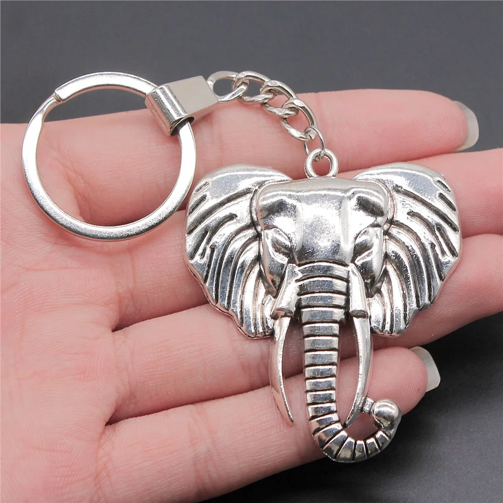 

Dropshipping Men Keychain Vintage 2 Colors 54x47mm Elephant Pendant Souvenirs Gift