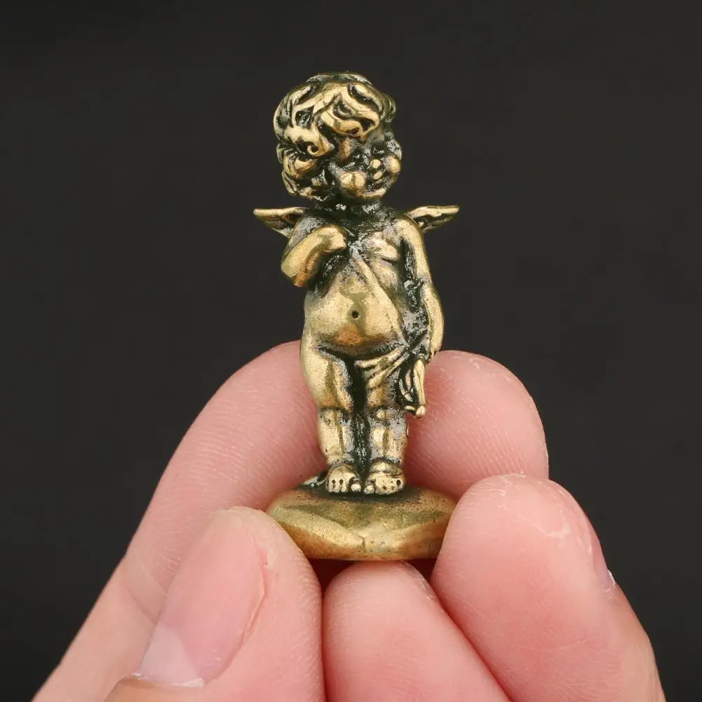 

Mythical Figures Durable Brass Eros Cupid Figurines Polished Bronze Ornament Clear Lines for Gifts