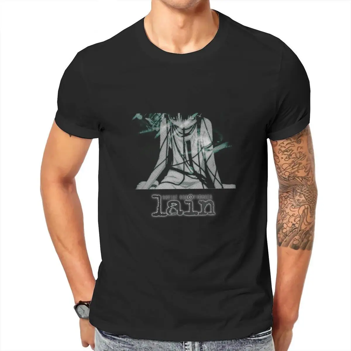 Men Japanese Serial Experiments Lain T Shirt Sad Manga Anime Pure Cotton Clothing Short Sleeve Crewneck Tees New Arrival T-Shirt