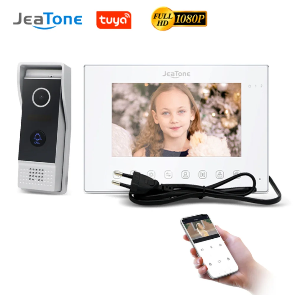 Jeatone 7 inch 1080P Wireless Video Intercom For Home With Doorbell Camera Outdoor System Support Tuya,Motion Detection