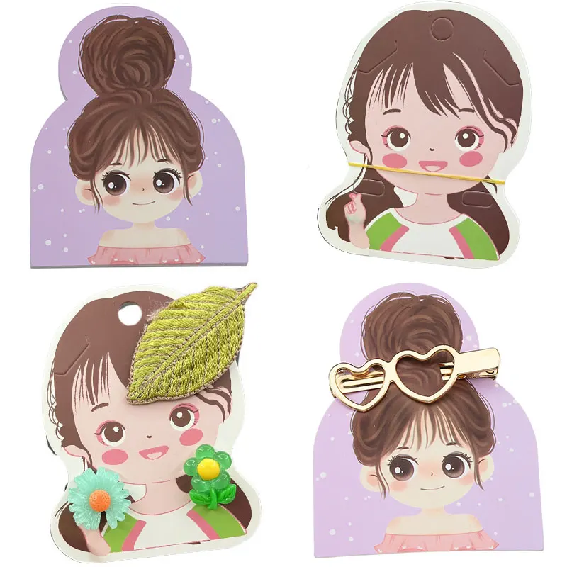 

50pcs Cute Girls Barrettes Display Card Hair Rope Packing Paper Card for DIY Kid Hair Accessories Retail Price Tags Holder Label