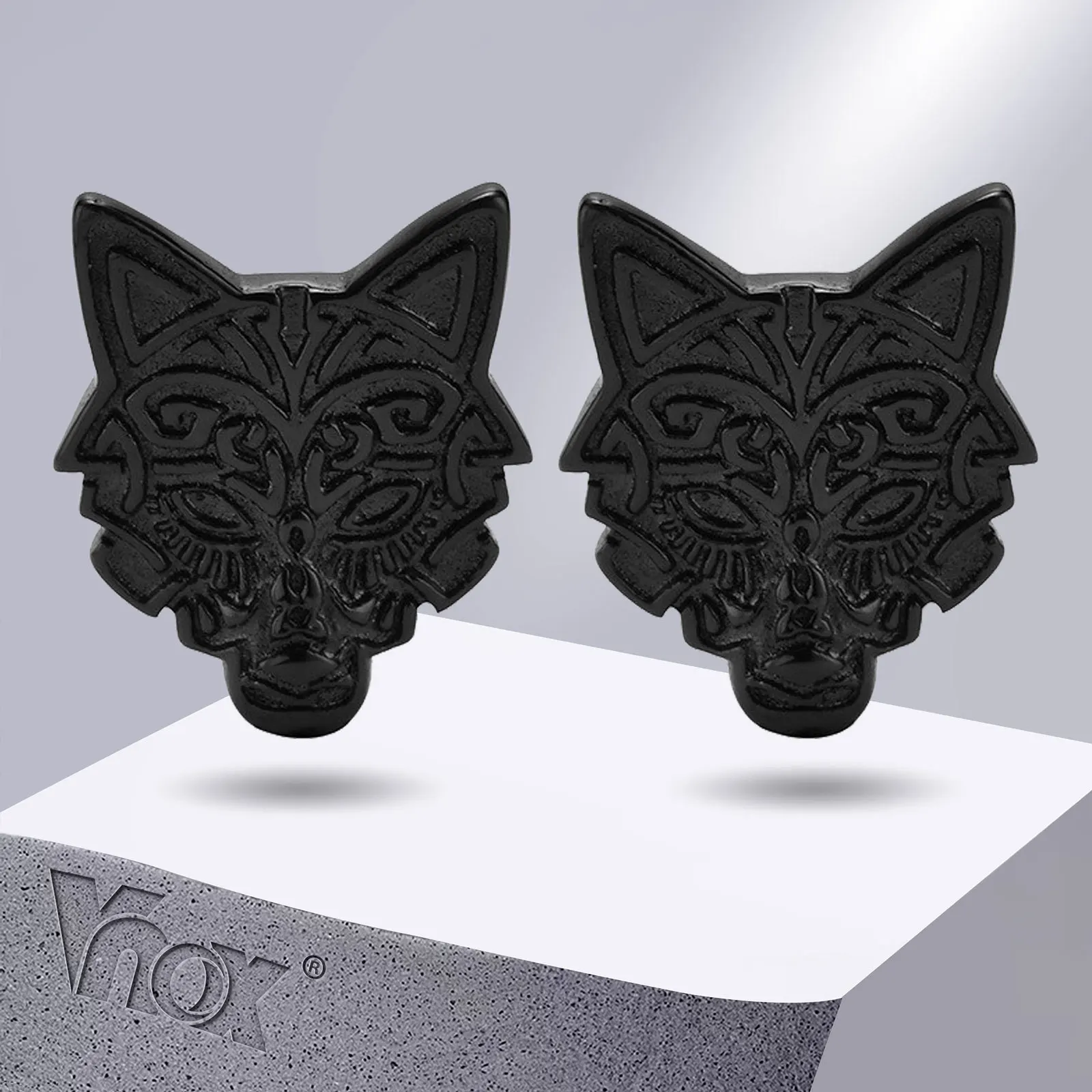 

Vnox Viking Wolf Earrings for Men, Gothic Black Wolf Head Stud Earrings, Vegvisir and Norse Valknut, Punk Boy Jewelry