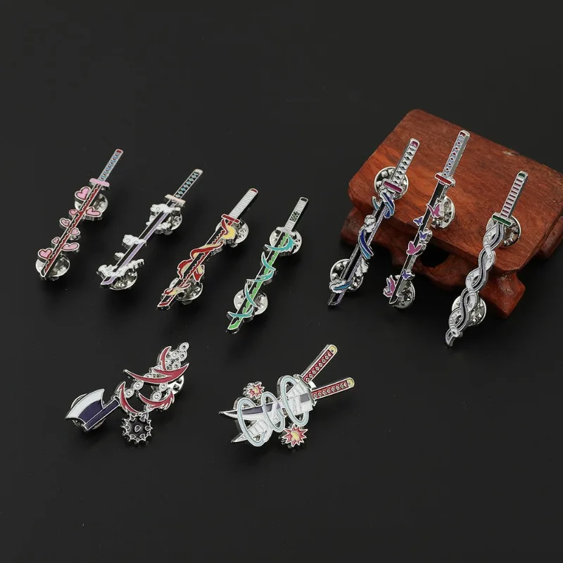 

Cool Demon Slayer Kimetsu No Yaiba Sword Enamel Pin Blade of Ghost Weapons Shape Alloy Lapel Pin Badge Anime Jewelry Fans Gift