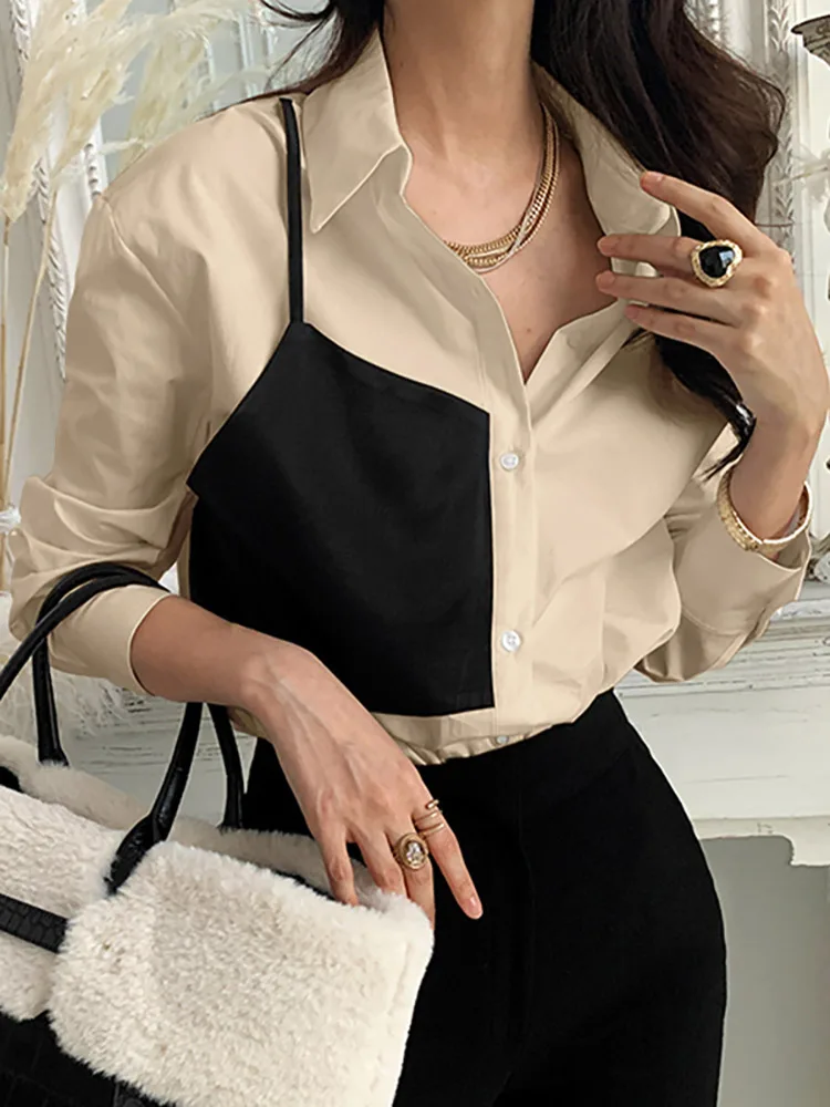 

Модные женские Лоскутные однотонные рубашки ZANZEA элегантные женские топы оверсайз Осенняя рабочая одежда с длинным рукавом Повседневная Св...