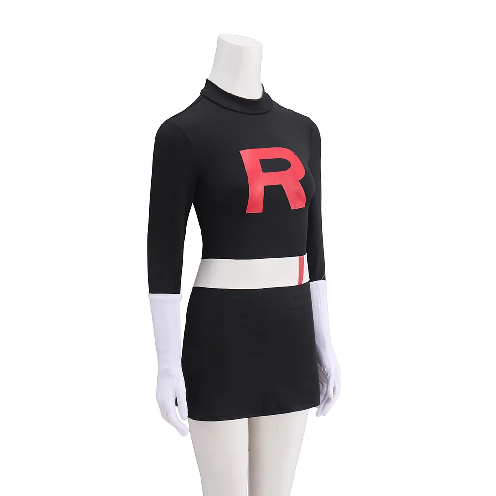 Фото Аниме косплей костюм для взрослых Team Rocket Jessie черное облегающее платье Хэллоуин косплей костюм полный комплект костюма №2