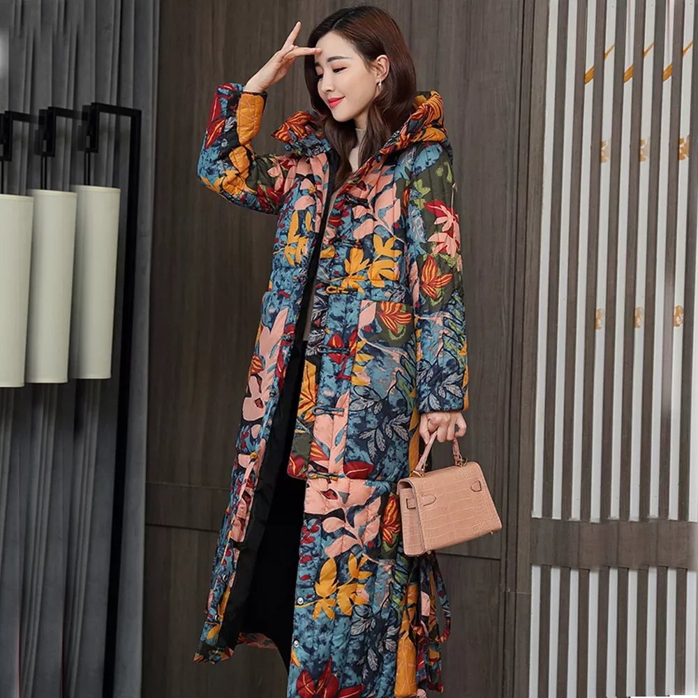 

2022New winter padded women 2020 new over knee thickened large Korean slim down padded jacket printed cold 905